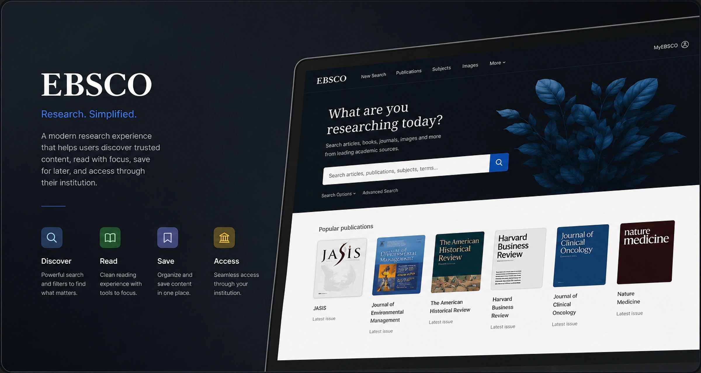 EBSCO discovery platform interface across desktop and device views