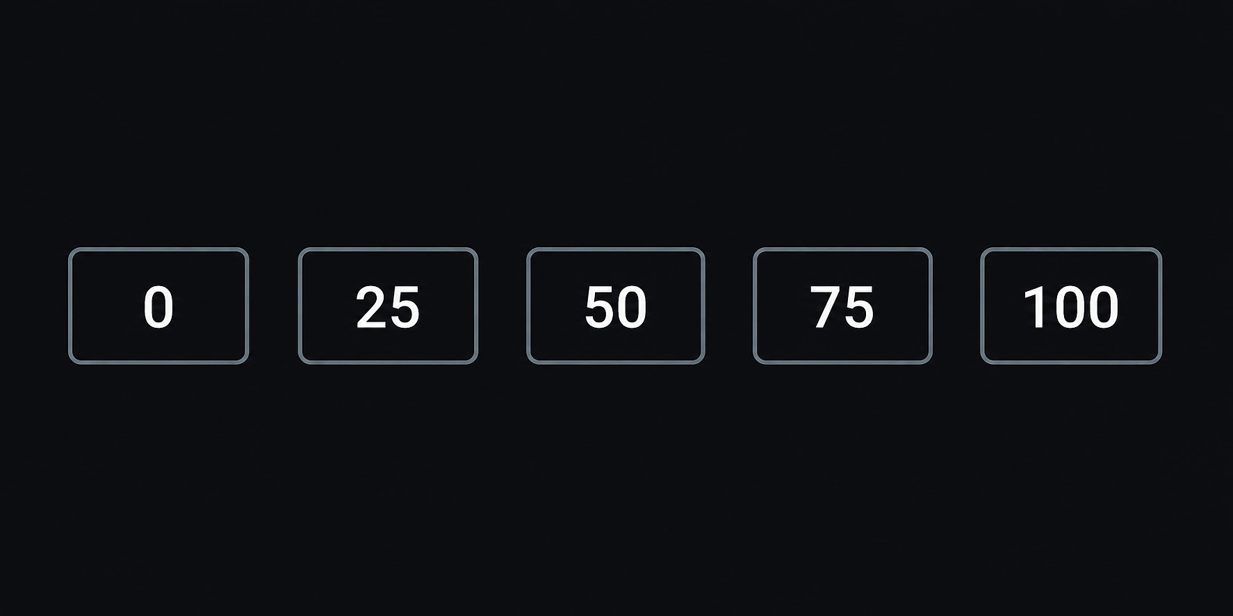 Five scrub-text value fields showing 0, 25, 50, 75, and 100